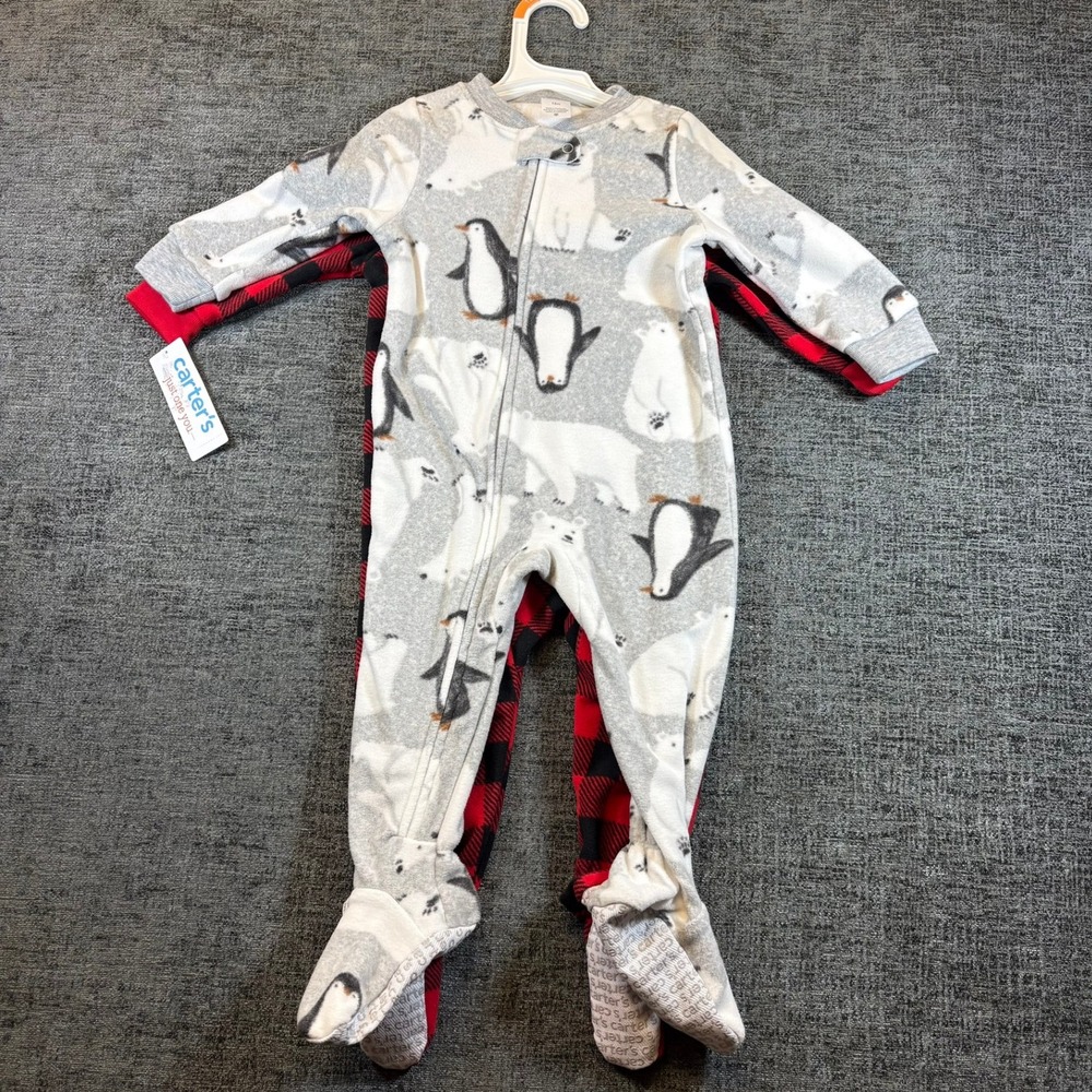 Carters Pajamas Unisex Baby 12M Red Gray Fleece Plaid Polar Bear 2 Pack 6R739010
